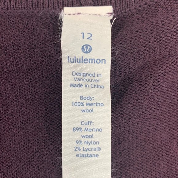 Lululemon Merino Wool Sit In Lotus Wrap ll Sweater Size 12 Heathered Plum - Picture 8 of 12